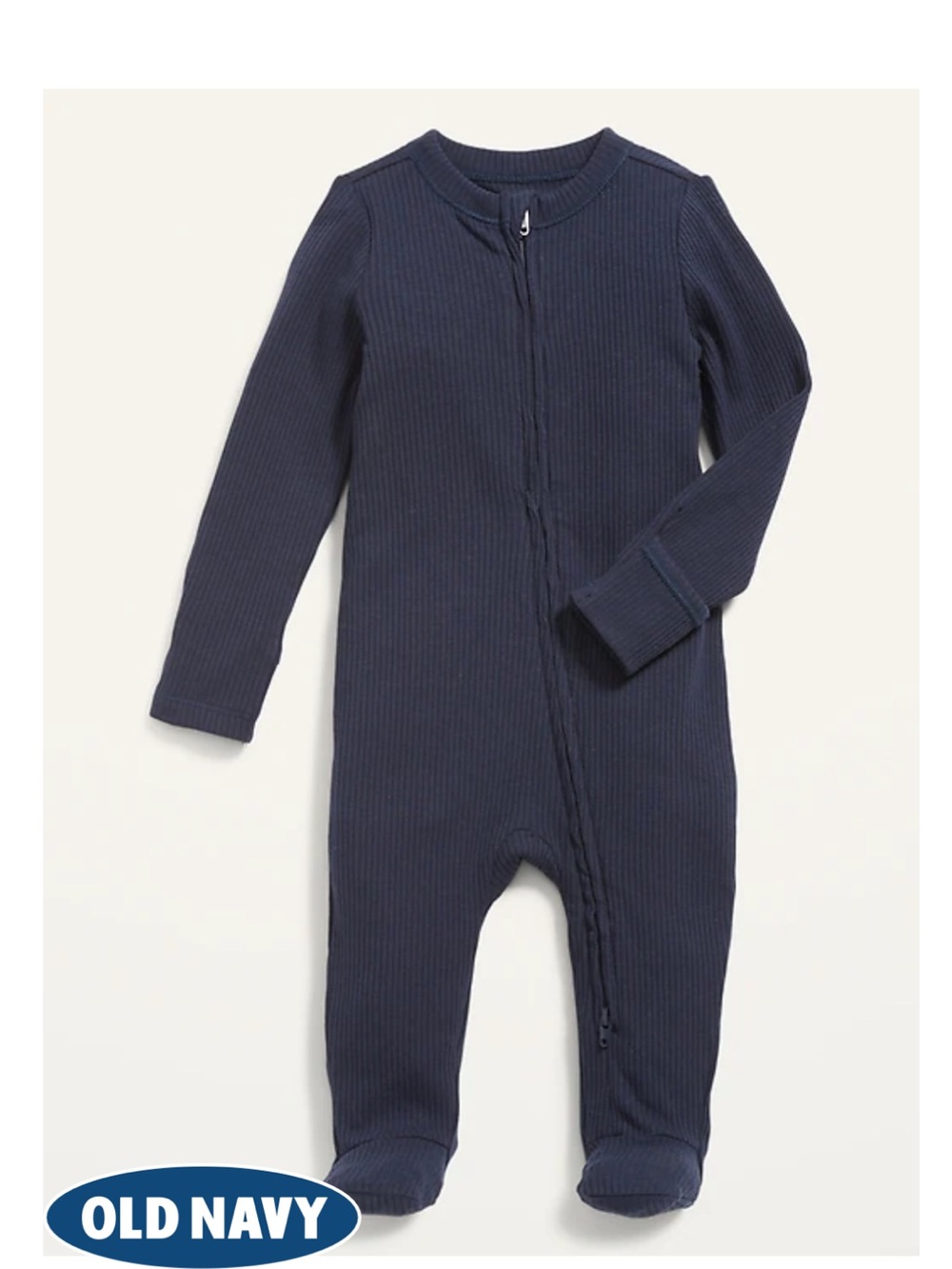Old Navy Navy Ribbed Zip-Up Footed One-Piece